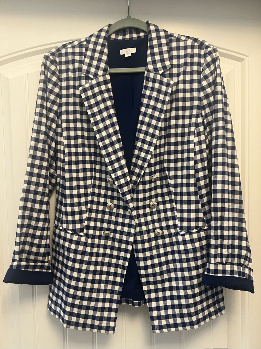 J. Jill Navy and White Check Blazer Size L